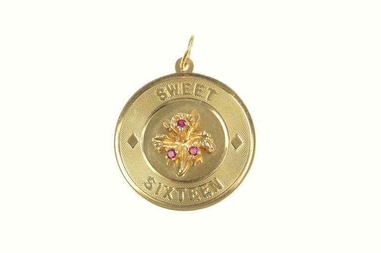 14K Yellow Gold Sweet Sixteen Syn. Flower Bouquet Charm/Pendant