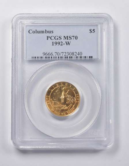 MS70 1992-W $5 Columbus Commemorative Gold Coin PCGS
