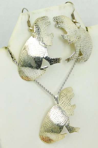 Whimsical Sterling Dinosaur Necklace & Earrings