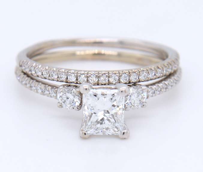 Majestic White Gold approximate 0.72ct Princess Cut Diamond Bridal Set