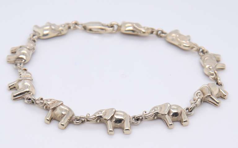 Vintage 925 Sterling Silver Elephant Link Bracelet