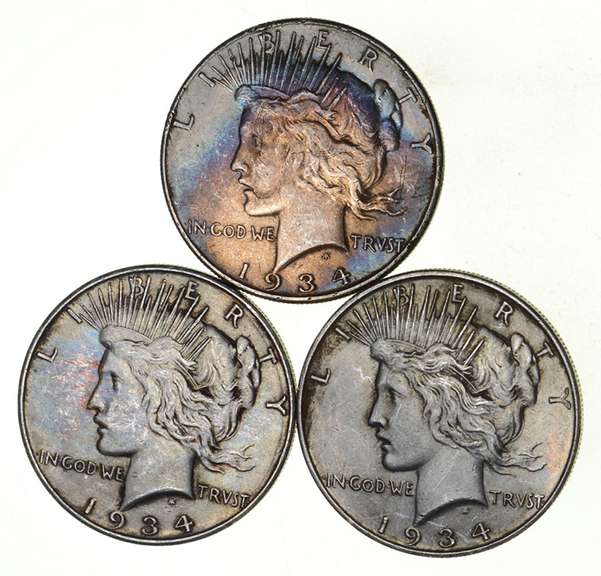 Lot (3) 1934-D Peace Silver Dollars - Beautiful Tone