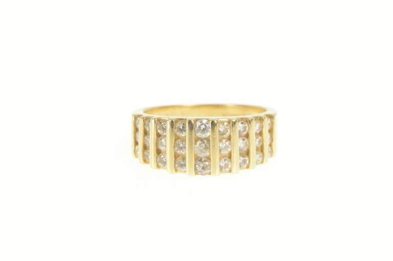 14K Yellow Gold Cubic Zirconia Row Channel Statement Band Ring