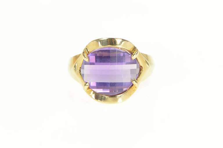 14K Yellow Gold Retro Fantasy Cut Amethyst Unique Statement Ring