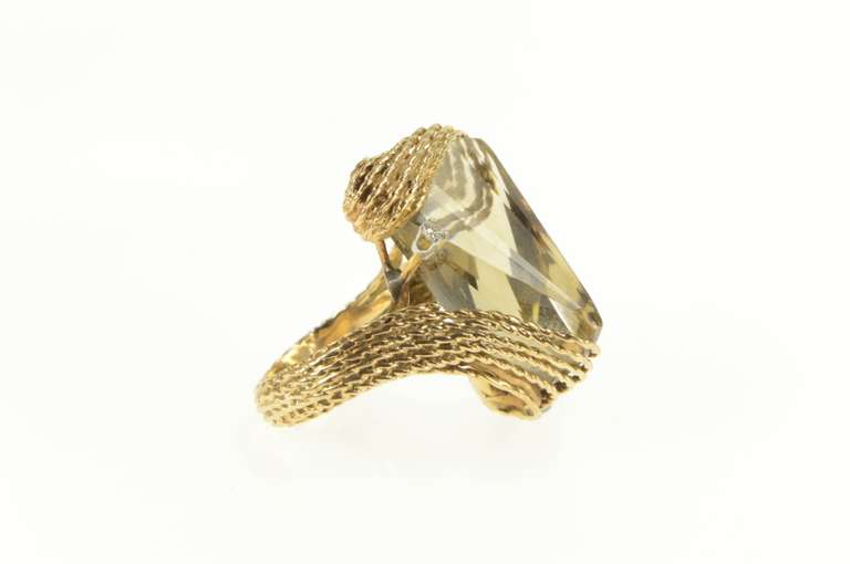 14K Yellow Gold Smoky Quartz Fantasy Cut Diamond Statement Ring