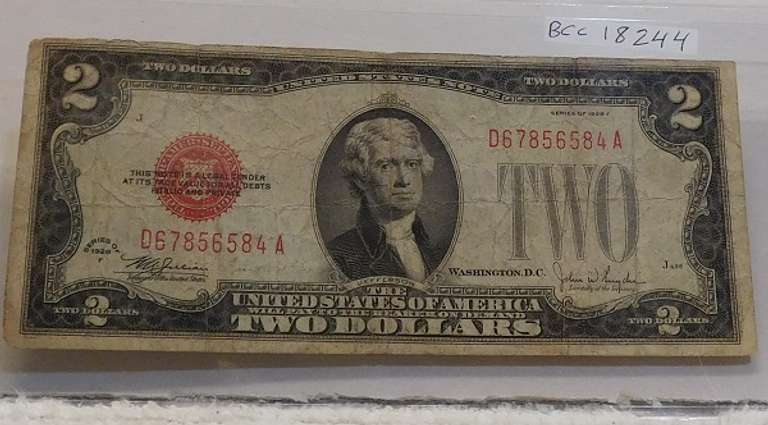 1928-F $2. US Note, Red Seal, circ