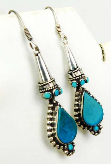 Long Dangly Sterling Turquoise Earrings