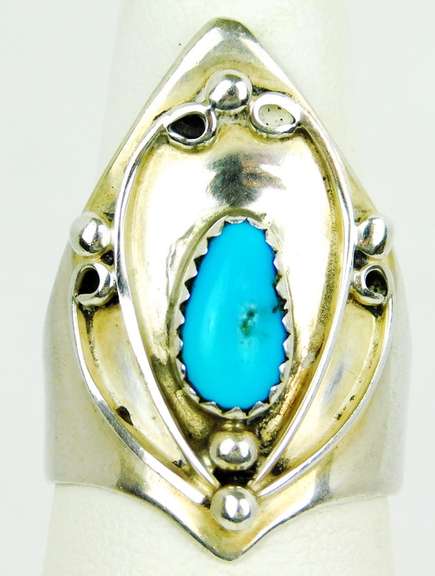 Vintage Wide Sterling Turquoise Ring, Size 6.5