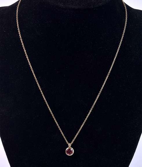 Brilliant Bezel Garnet Pendant Necklace in 14K Yellow Gold