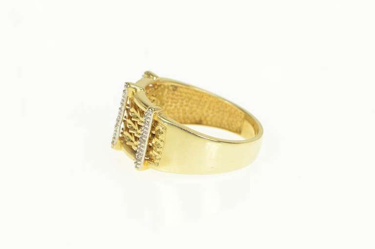 14K Yellow Gold Diamond Bar Geometric Braid Chain Statement Ring