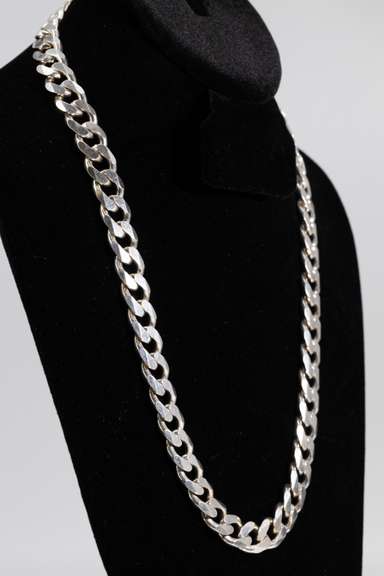Italian .925 Sterling Silver 12.75mm Diamond Cut Curb Link Chain 24 Inches