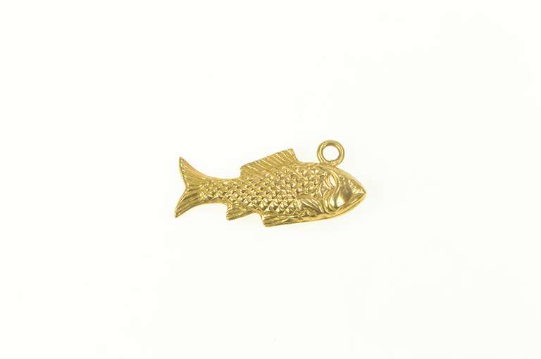 14K Yellow Gold 3D Fish Good Luck Abundance Symbol Charm/Pendant