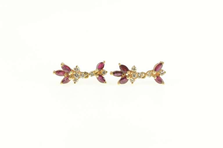 14K Yellow Gold Marquise Ruby Dangle Diamond Accent Earrings