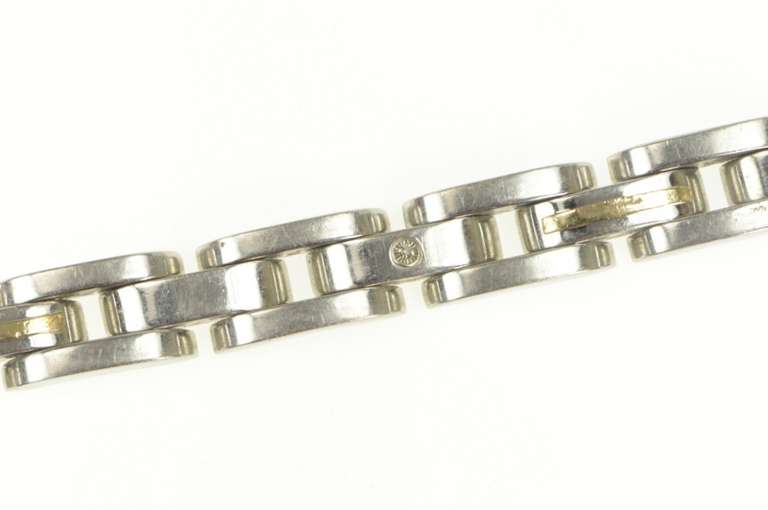 Stainless Steel 14k Gold Two Tone Diamond Geometric Link Bracelet