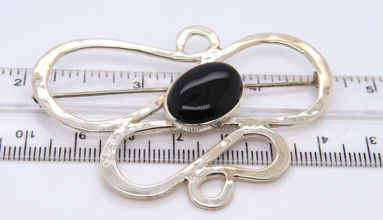 Vintage 925 Sterling Silver Signed Black Onyx Brooch