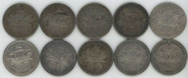 Lot of ten (10) 1893 Columbian Commemorative Half Dollars