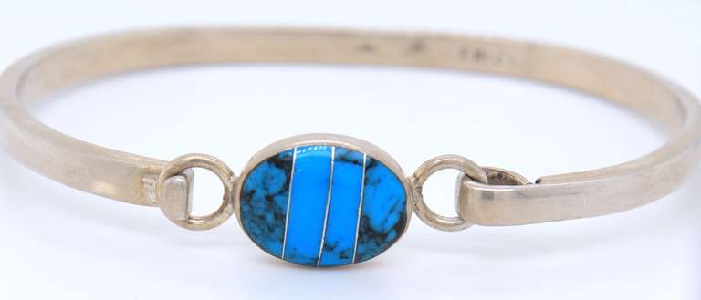 Vintage Taxco Mexican Sterling Silver Inlay Turquois Bracelet