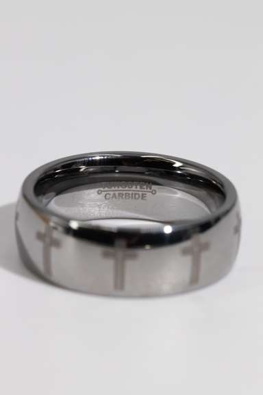 8mm Tungsten Carbide Wedding Band w/Laser Engraved Crosses Size 10