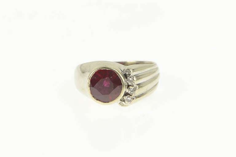 14K White Gold 4.04 Ctw 1940's Syn. Ruby Diamond Statement Ring