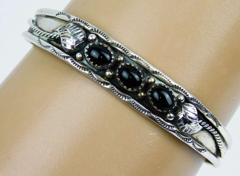 Sterling Silver Navajo Black Onyx Cuff Bracelet