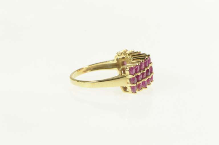 10K Yellow Gold Squared Ruby Cluster Row Statement Ring