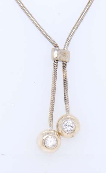 Vintage 925 Sterling Silver Snake Chain Necklace with Cubic Zirconia Dangles
