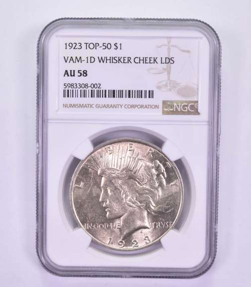 AU58 1923 Peace Silver Dollar - Top-50 VAM-1D Whicker Cheek LDS - NGC