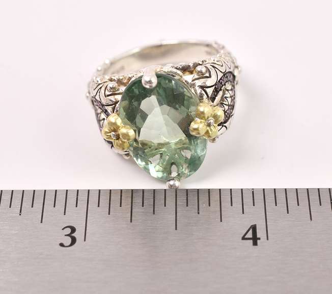 Ornate Large Green Amethyst Sterling Silver Ring