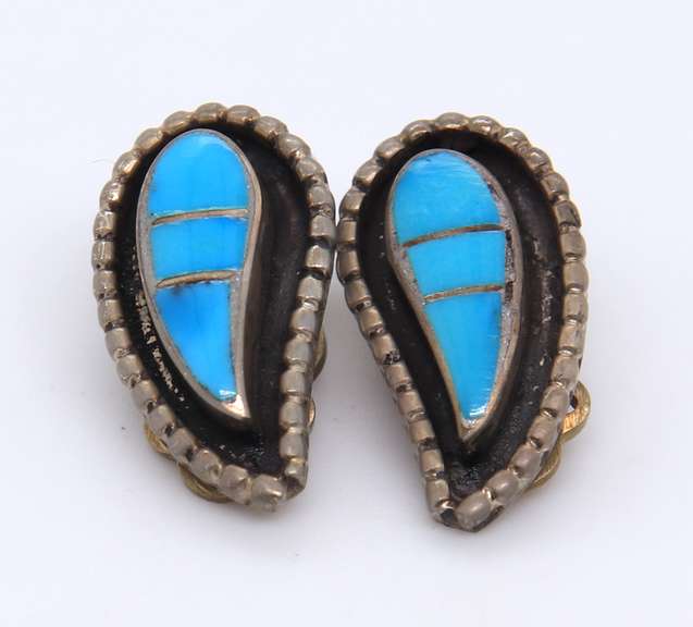 Vintage Sterling Silver Turquois Clip Earrings
