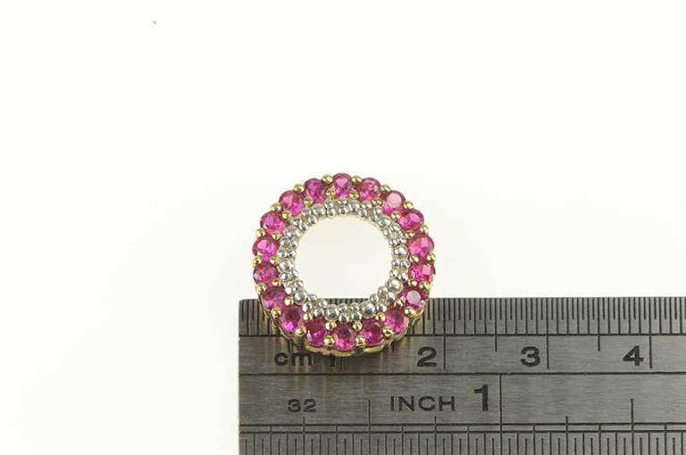10K Yellow Gold Diamond Ruby Circle Round Statement Pendant