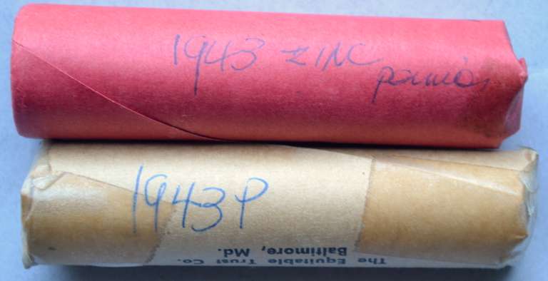 2 Rolls Unsearched 1943 Steel Cents.