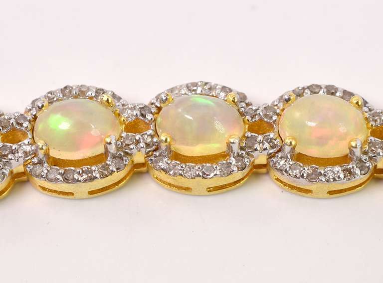 Darling 17.00CTW Ethiopian Opal W/ Fire & 4.00CTW Diamond Bracelet in Gold Plated Sterling Silver