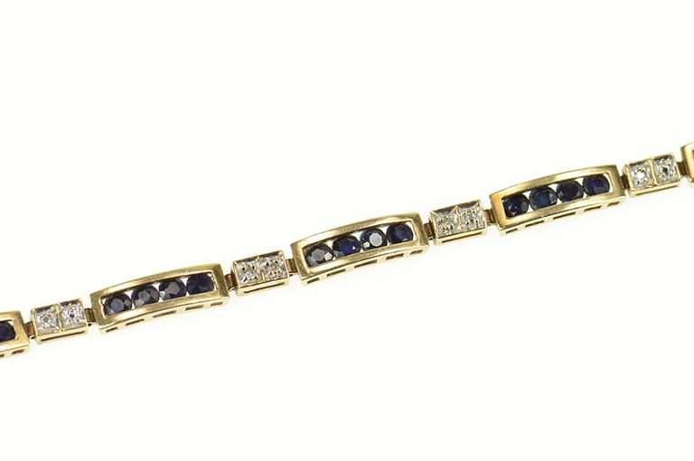 10K Yellow Gold Natural Sapphire Diamond Accent Bar Link Bracelet