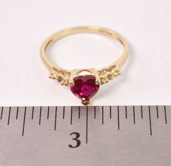 Romantic Heart Ruby and Diamond Ring in Yellow Gold