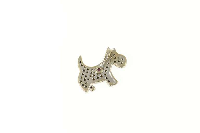 18K White Gold Roberto Coin Diamond Schnauzer Dog Puppy Charm/Pendant