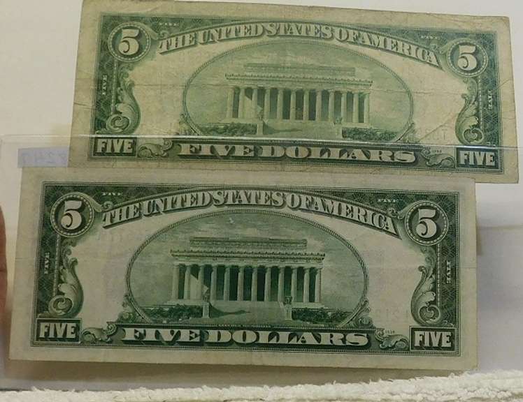 2 Notes: $5. 1934-A & -D Silver Certs lite circ