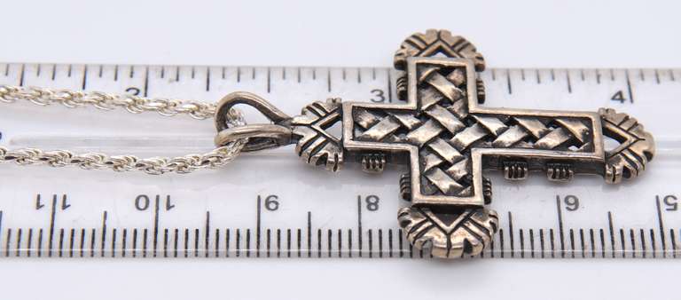 Vintage 925 Sterling Silver Cross Pendant on Rope Chain