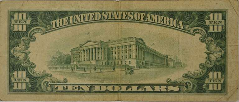 Series 1934C $10 Silver Certificate, Circulated.