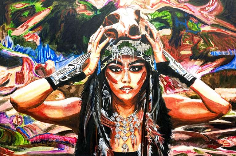 Ismail Khelalfa Original Oil on Canvas Native American Series Ismail Khelalfa