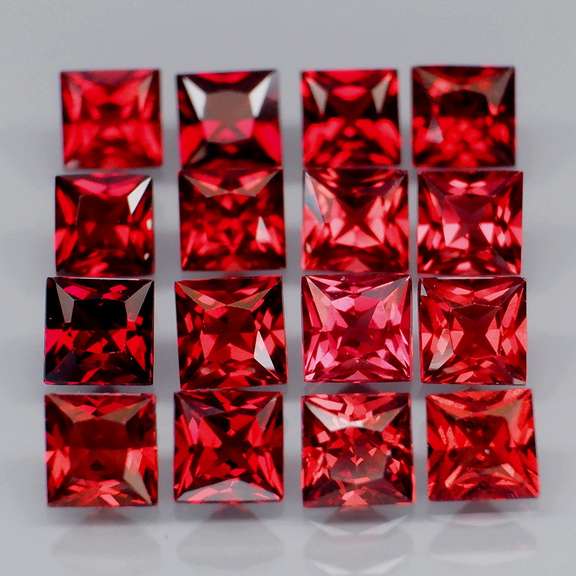 Awesome 7.52ct princess cut cherry red Garnet set