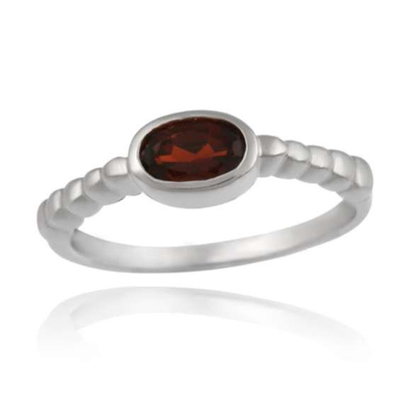 Sterling Silver Garnet Oval Solitaire Ring