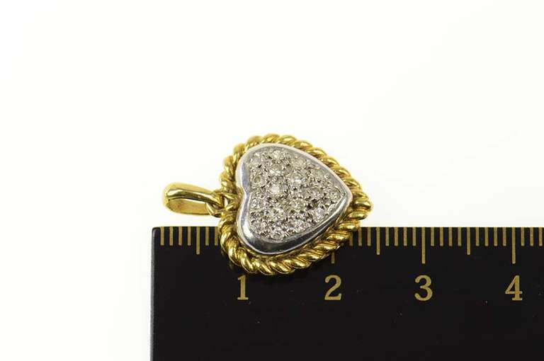 18K Yellow Gold Pave Two Tone Diamond Heart Love Symbol Pendant