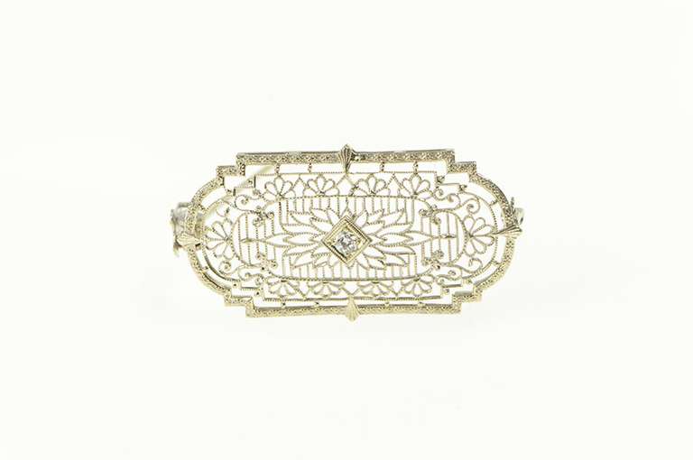 14K White Gold Art Deco Diamond Filigree Convertible Pendant/Pin