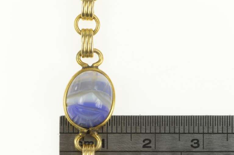 Gold Filled Carved Stone Ancient Egyptian Scarab Chain Bracelet