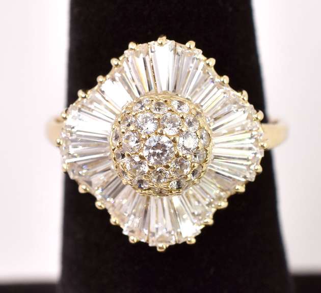 Wonderful CZ Cluster Ring in 14K Yellow Gold