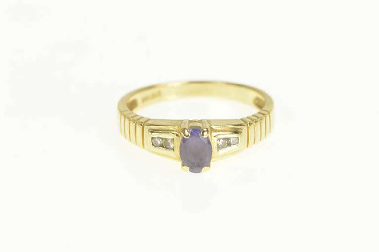 14K Yellow Gold Tanzanite Channel Set Diamond Grooved Vintage Ring