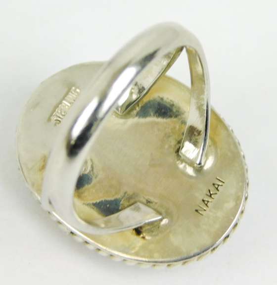 Signed Nakai Sterling Blue Lacy Agate Ring, Size 6