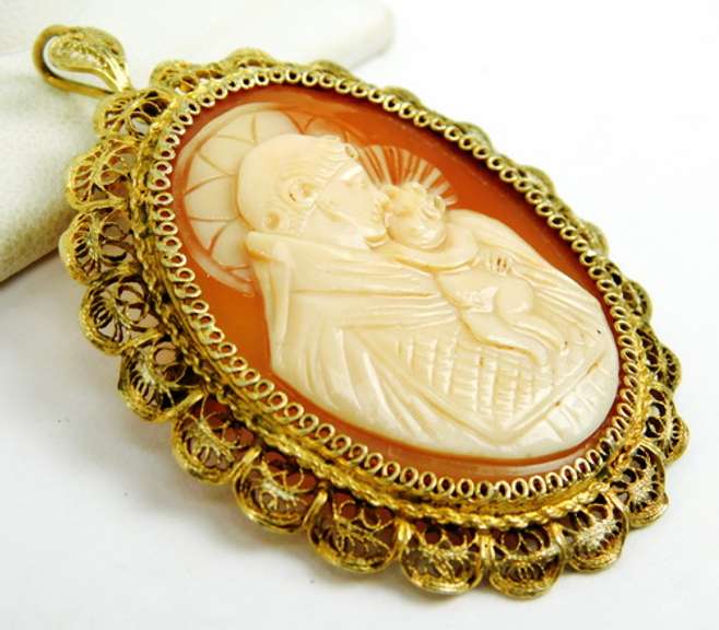 Antique 800 Silver Vermeil Religious Cameo Pin/Pendant