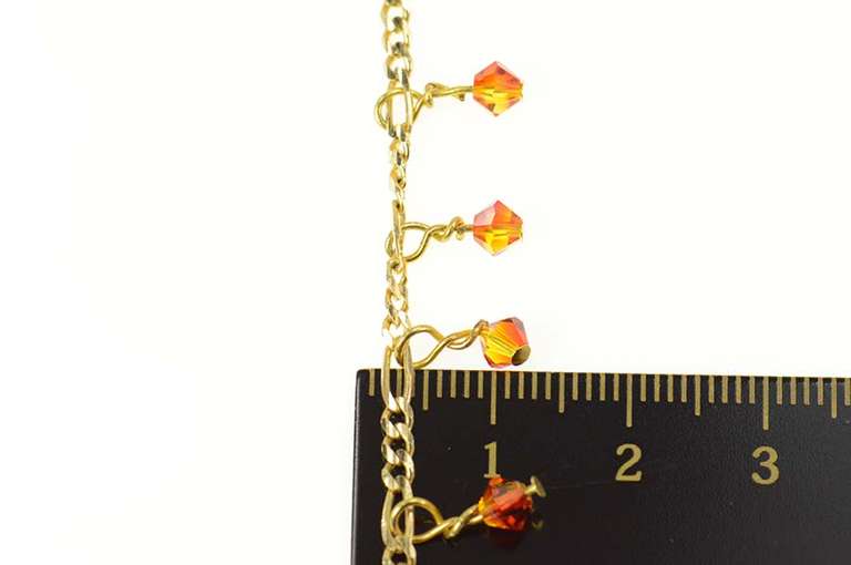 14K Yellow Gold Ornate Glass Beaded Fringe Dangle Charm Bracelet