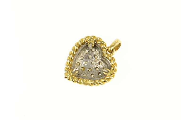 18K Yellow Gold Pave Two Tone Diamond Heart Love Symbol Pendant